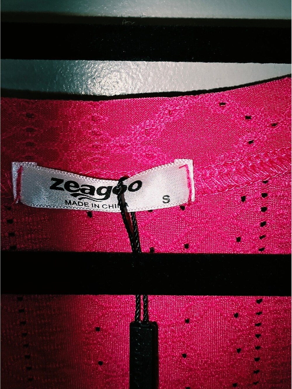 Bright Pink Zeagoo Eyelet V-Neck Top - Picture 4 of 5